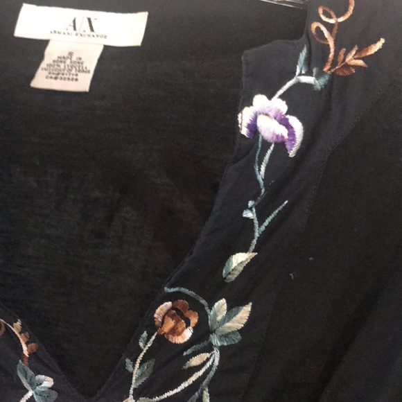 Armani Exchange A/X S vintage embroidered sheet lyocell black crop top! - Picture 5 of 12